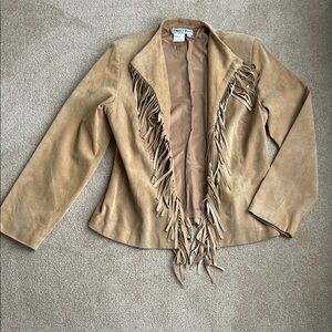 Nancy Bolen Tan Sand 100% Suede Leather Fringe Women's Western Jacket size 8